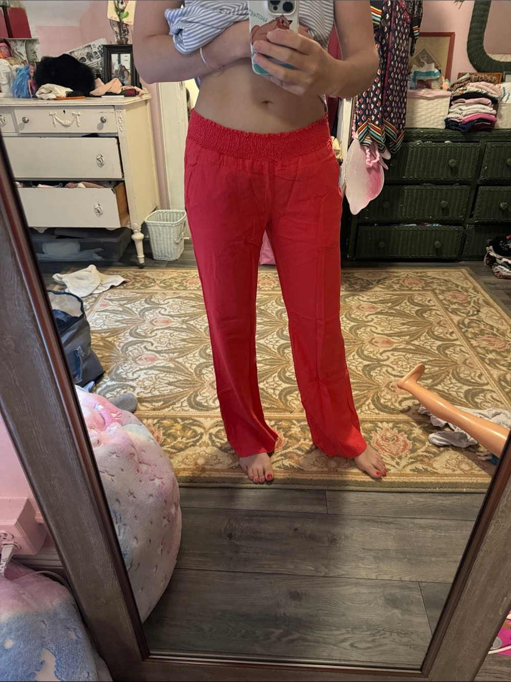 LOVE TREE Smocked Waist Red Wide-Leg Pants size Medium